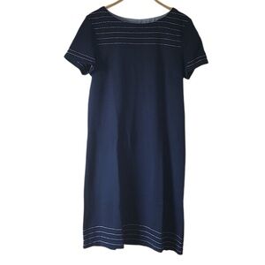 Brooks Brothers Dress Shift Style Contrast Stitching Navy Blue White Size Medium